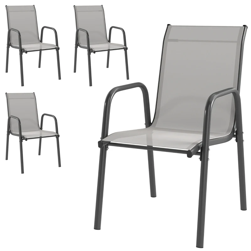 Outsunny Tuinstoelen 4-delige Set Stapelbare Terrasstoelen met Ademend Rugvlak, Armleuningen 120 kg Draagvermogen