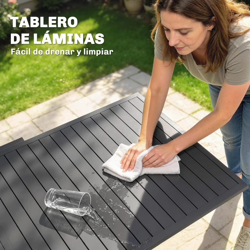 Outsunny Mesa de Comedor Exterior Extensible 135/270 cm para 6-10 Personas de Aluminio con Tapa de Listones Gris Oscuro