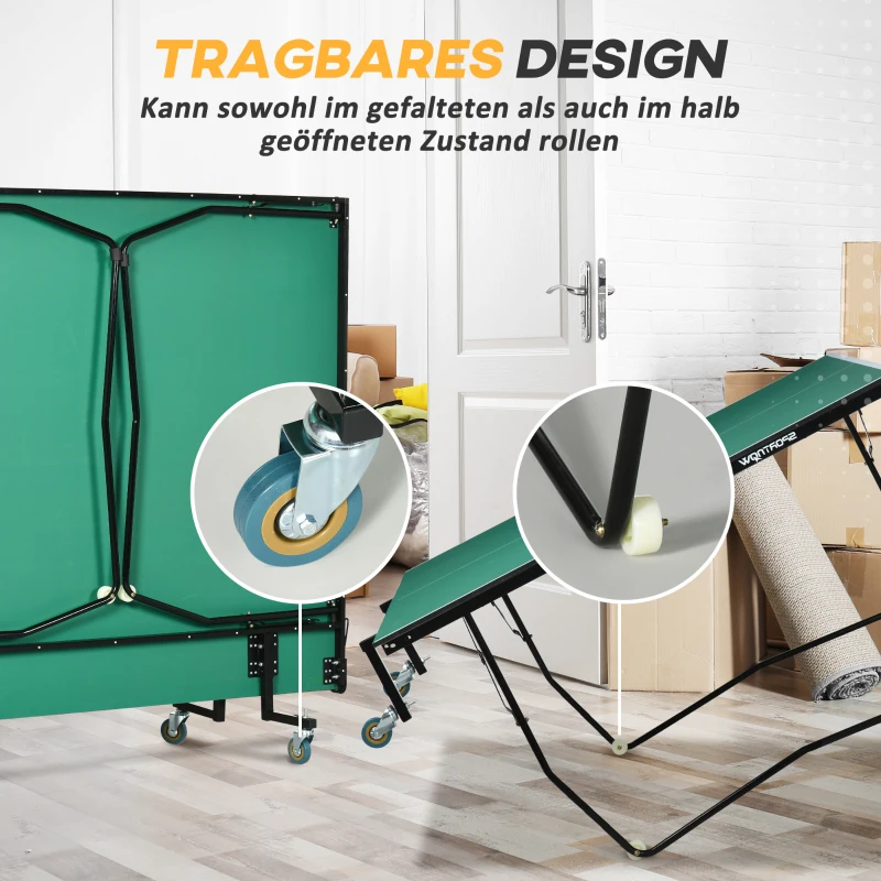 SPORTNOW Tafeltennistafel, groot formaat, opvouwbaar, 8 wielen, incl. rackets en ballen, groen, 2,74 x 1,52 x 0,76 m