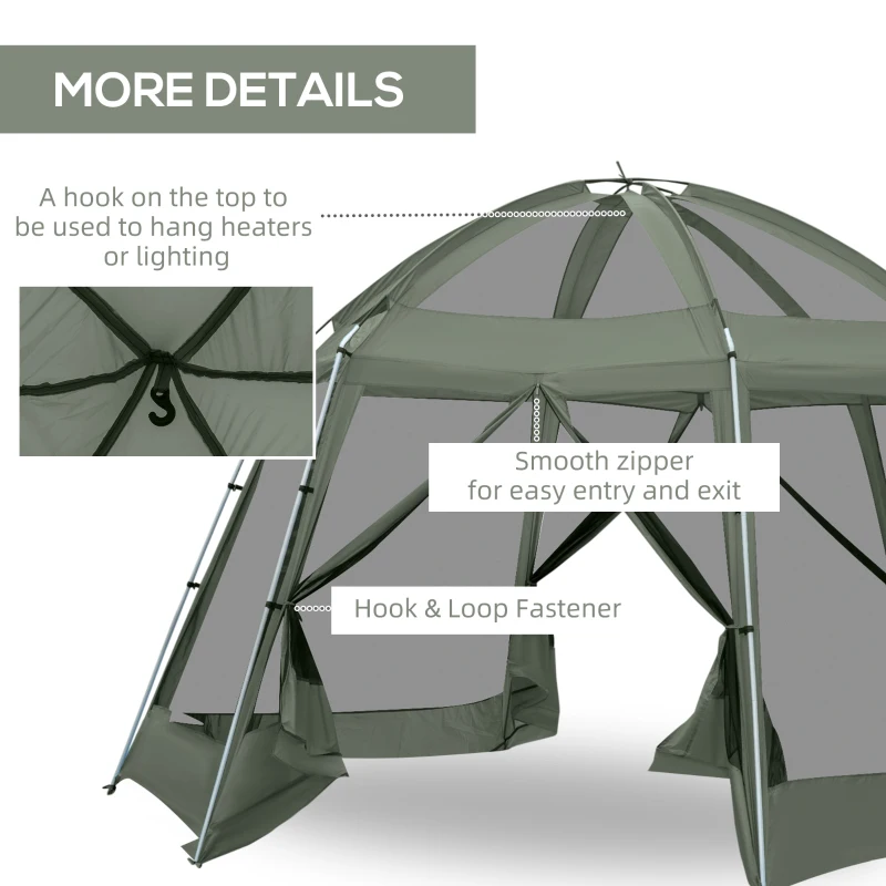 Outsunny Tenda da Campeggio a 2 Ingressi per 6-8 Persone con Borsa, Funi e Picchetti, 493x493x240 cm, Verde