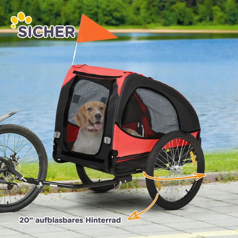 PawHut Opvouwbare Hondenaanhanger, Fietsaanhangwagen voor Honden, Waterbestendig, Oxford-stof, Metaal, 140 x 71 x 83 cm, Rood