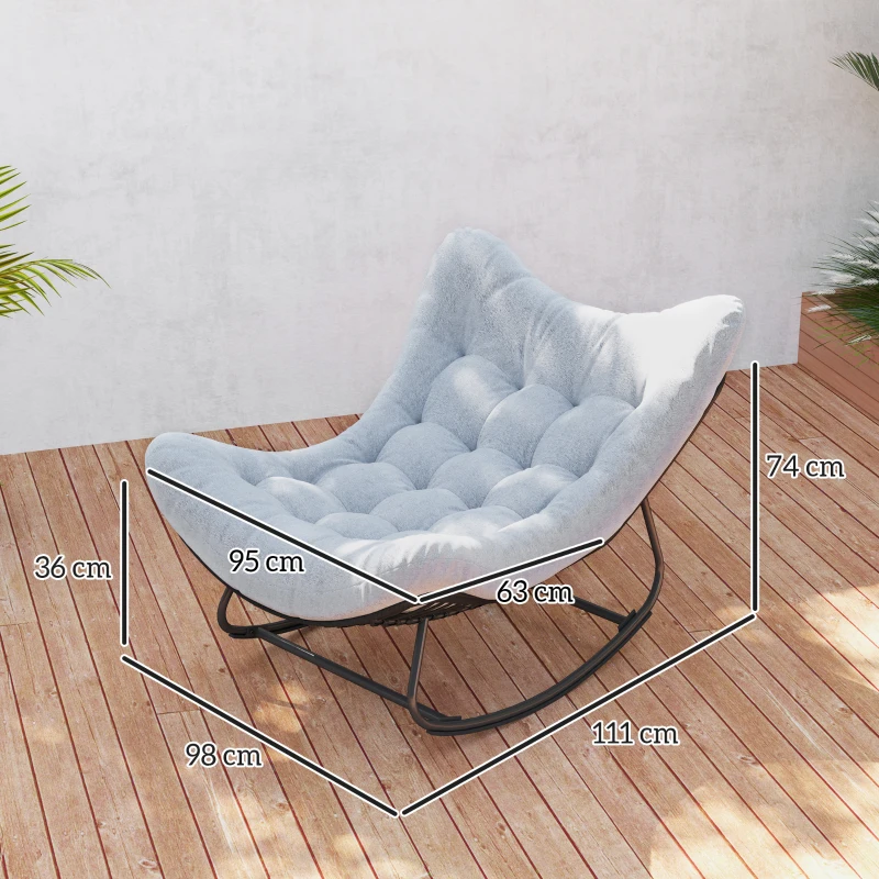 Outsunny Rattan Schommelstoel Tuinbank met Stalen Frame en Kussen Schommelbank 98 x 111 x 74 cm Grijs