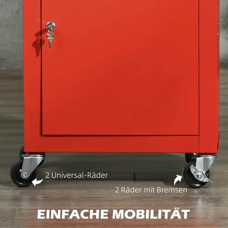 DURHAND 2-in-1 Gereedschapswagen, mobiel, 3 laden, gereedschapsbord, stalen behuizing, 46L x 28B x 94H cm, Rood