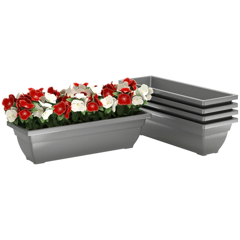 Outsunny 5-delige Set Bloempotten, Plantenbakken van Kunststof voor Terras, Tuin, Balkon, 59 x 21 x 16 cm, Grijs