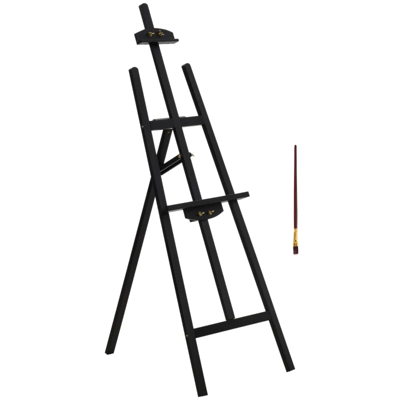 HOMCOM Cavalletto Pittura, 135 cm Cavalletto Treppiede per Dipingere su Tela, Cavalletto in Legno di Pino Regolabile, Portatile e Pieghevole con Pennello per Studio, Artisti e Pittori, Nero