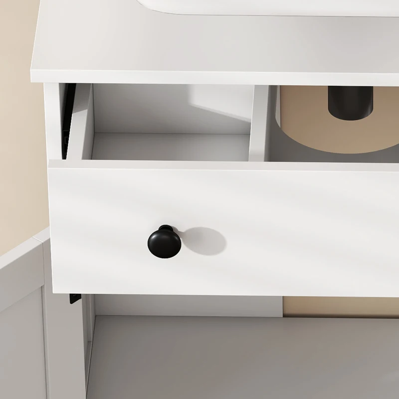 HOMCOM Moderne vrijstaande wastafelonderkast met soft-close scharnieren, lade en 2 deuren, wit