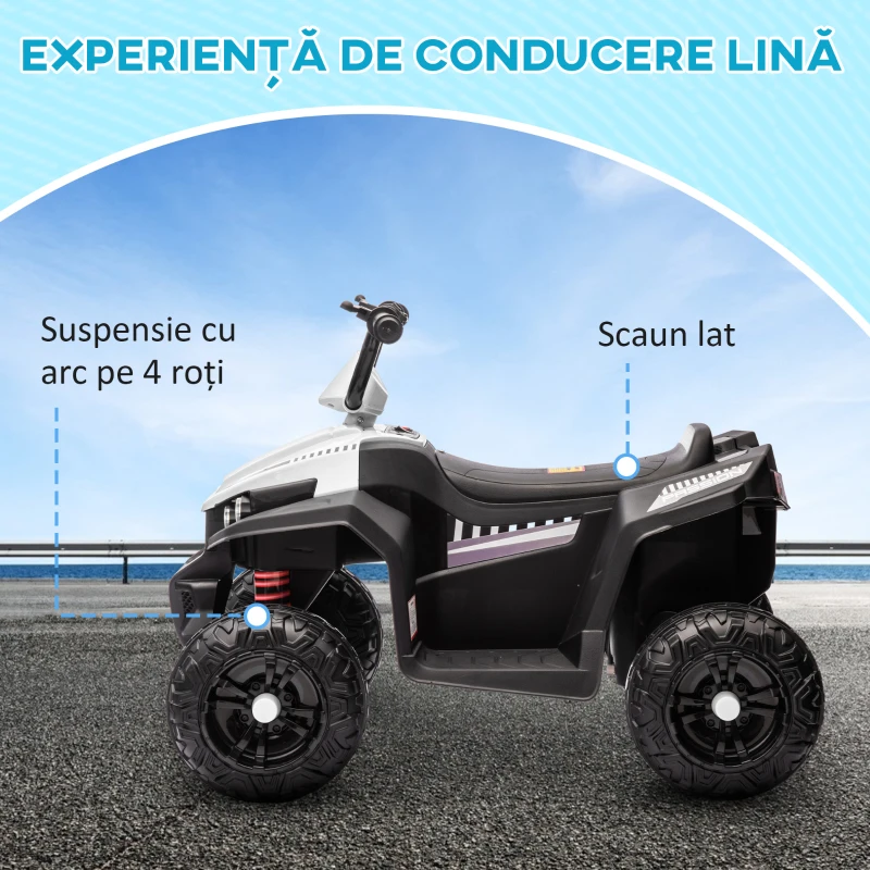AIYAPLAY ATV Electric pentru Copii 12V cu 2 Motoare, Suspensii, Faruri LED, MP3, 37-60 Luni, Interior Exterior, Alb