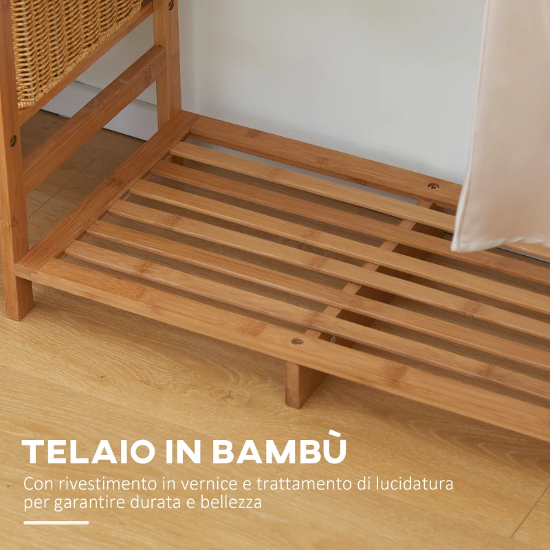 HOMCOM Appendiabiti in Bambù con Scaffale a 6 Livelli e Barra Attaccapanni, 90x30x145 cm, Legno Naturale