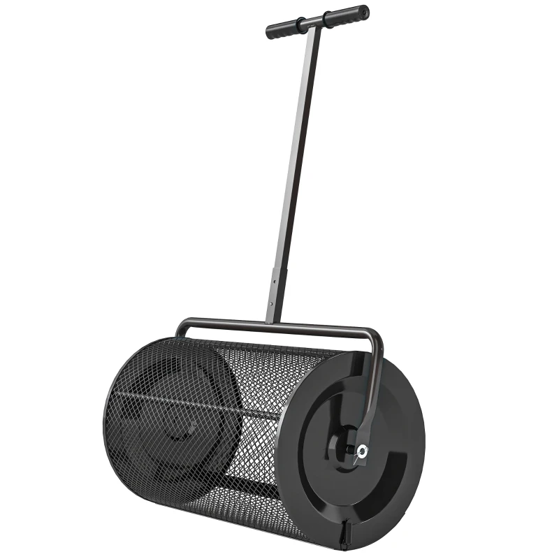 Outsunny Compostverspreider 75L 61x40cm voor Gazon en Tuin met T-Handgreep Metaal Zwart