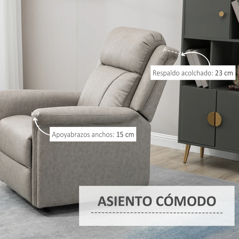 HOMCOM Sillón Relax Reclinable Manual Sillón Relax de Tela con Reposabrazos Reposapiés Acolchado Grueso Gris