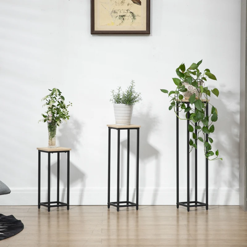 Outsunny set van 3 plantenstandaards, stapelbare bloemenkrukken voor tuinbalkon