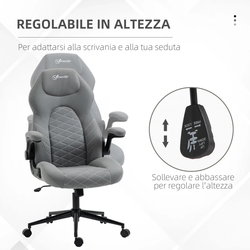 Vinsetto Sedia da Ufficio Ergonomica e Reclinabile ad Altezza Regolabile, 65.5x69.5x112-122 cm, Grigio Chiaro