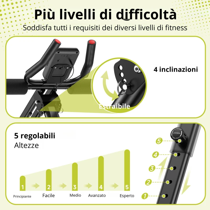 Allenatore per addominali, regolabile, multifunzionale & pieghevole, ruote silenziose & imbottitura in schiuma, 122L x 50P cm, 122x50x0 cm, Nero
