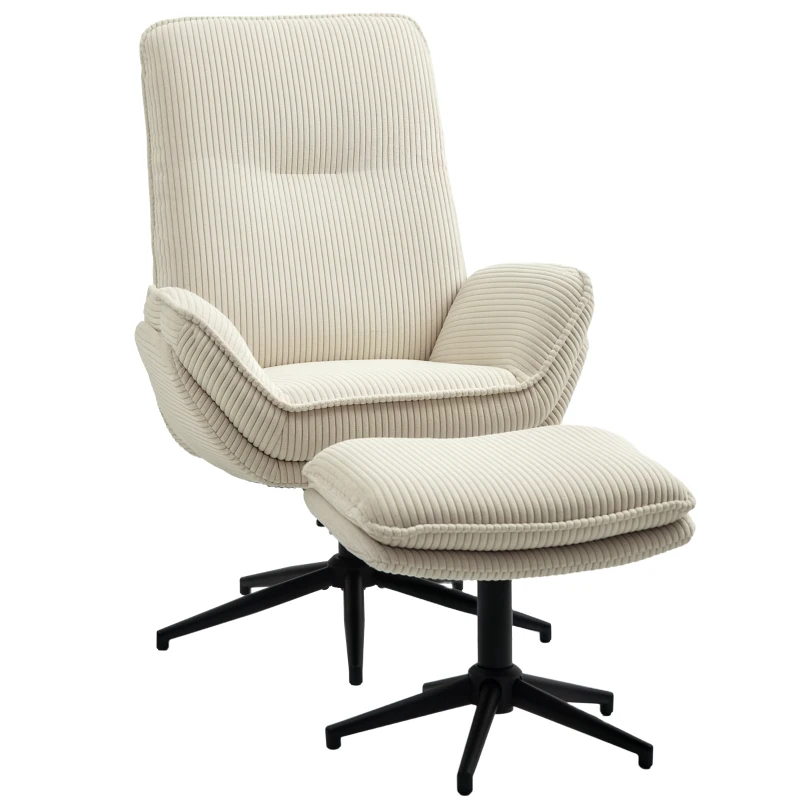 HOMCOM Draaibare Gestoffeerde Fauteuil met Voetenbank, Modern Relaxfauteuil voor Woonkamer, Slaapkamer, Thuiskantoor, Beige