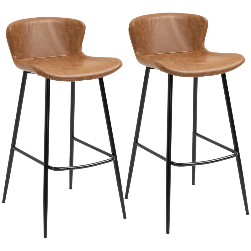 HOMCOM Conjunto de 2 Taburetes Altos de Cocina con Respaldo Tapizado en PU Carga 120 kg para Bar Salón Comedor Marrón