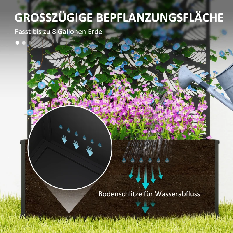 Outsunny Hoogbed met privacypaneel, klimrek, metaal, zwart