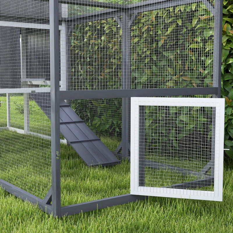 PawHut Kippenhok met uitloop voor 3-4 kippen, 3-delige nestkast, 1,9 m² oppervlakte, vurenhout, Grijs