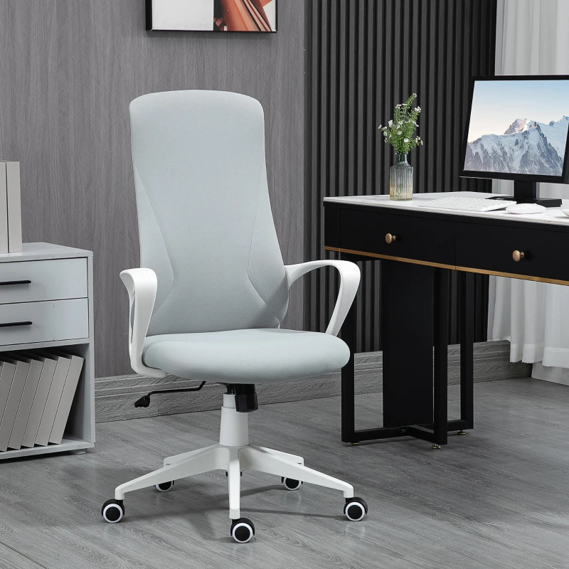 Vinsetto Silla de Oficina Giratoria Altura Ajustable con Reposabrazos Función de Basculante Respaldo Alto 62x56x110-119,5cm Gris