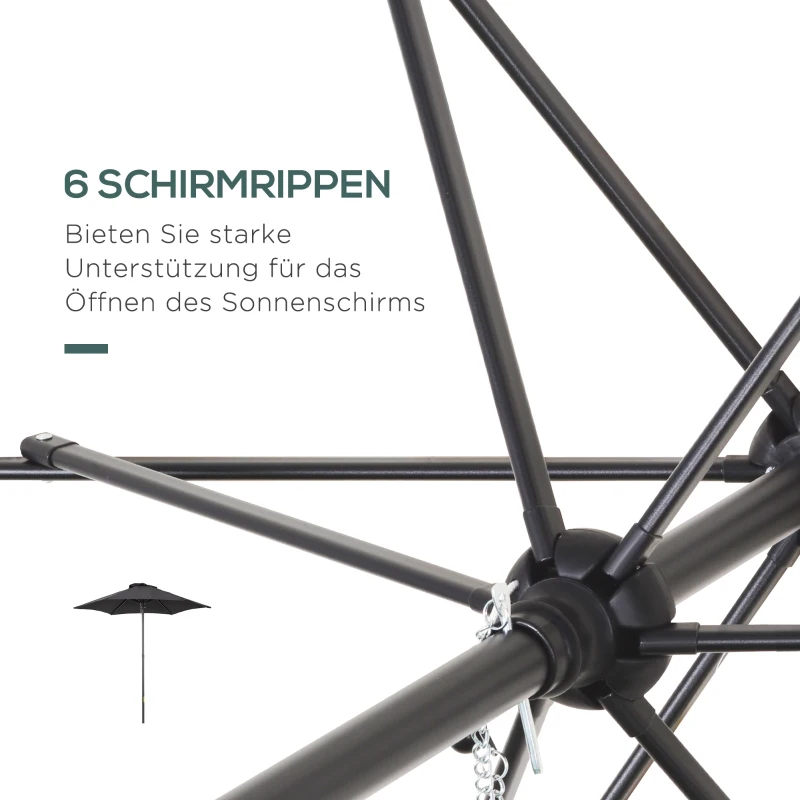 Outsunny Parasol Ø196 cm met Kantelfunctie, Zeshoekig voor Strand, Balkon en Tuin, Zwart