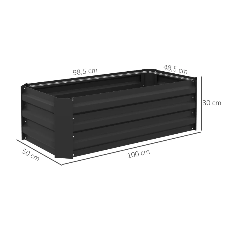 Outsunny Juego de 2 Jardineras Exterior Grandes de Acero Galvanizado Huertos Urbanos para Terraza Jardín 100x50x30 cm Negro