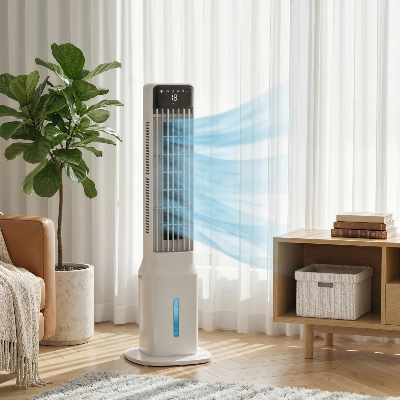 HOMCOM Refroidisseur d'air portable 3-en-1 réservoir d'eau 9 litres oscillation à 48° 3 vitesses 3 modes 4 packs de glace blanc