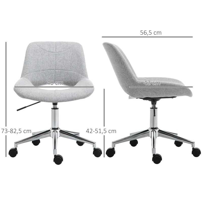 HOMCOM Bureaustoel, in hoogte verstelbaar, 360° draaibaar, tot 110 kg, metalen frame, lichtgrijs, 49 x 56,5 x 73-82,5 cm