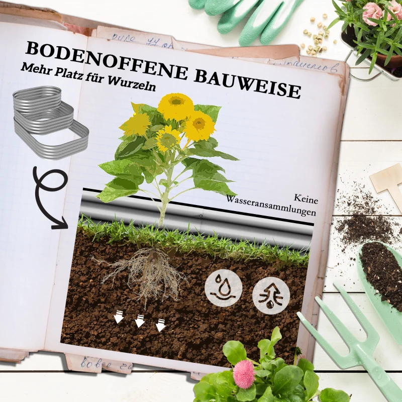Outsunny Houten Plantenbak met 3 Niveaus, 158 cm x 109 cm x 82 cm, Zilverkleurig