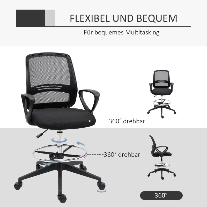 Vinsetto® staand hulpstuk met rugleuning in hoogte en hoek verstelbaar 360° metaal 59,5 × 60 × 102,5–126 cm | Aosom.nl(m-7)