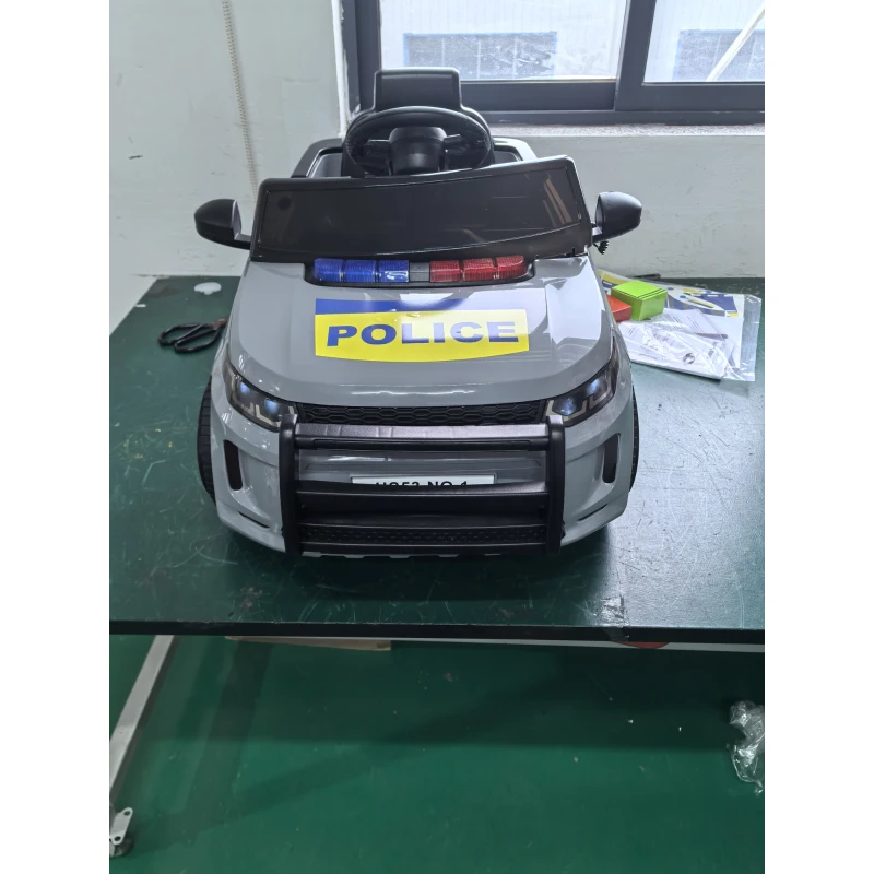 AIYAPLAY Carro Elétrico Polícia 12V Com Controle Remoto Luzes Sirene Cinza