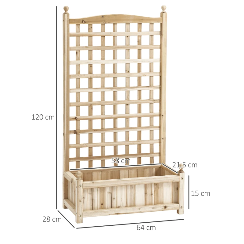 Outsunny plantenbak met latwerk natuurlijk hout 64 x 28 x 120 cm