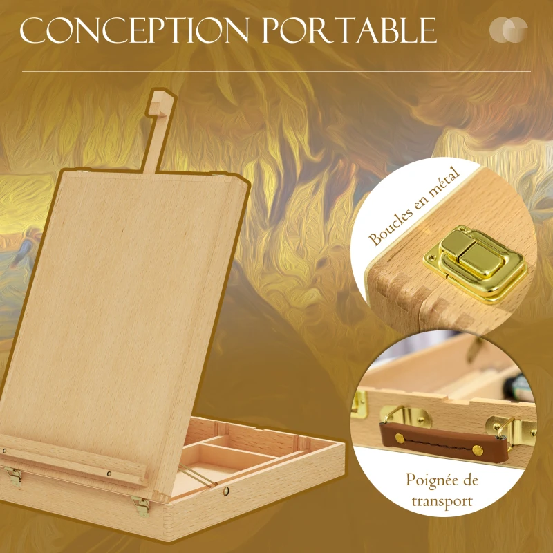 Vinsetto Chevalet de table en bois pour toile jusqu'à 61 cm bois de hêtre planche à dessin pliante bois naturel