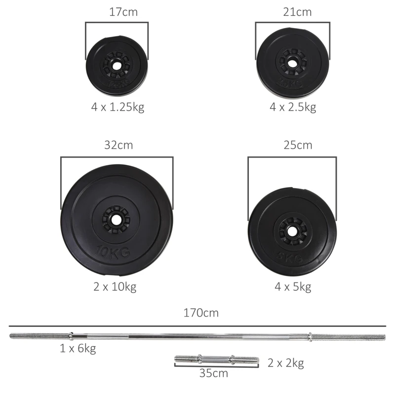 HOMCOM Set Manubri Palestra Regolabili 65kg, Set di Bilanciere con Pesi Regolabili, 14 Dischi e Impugnatura Antiscivolo, Pesi Manubri, per Braccia Allenamento Fitness Casa e Palestra, Nero