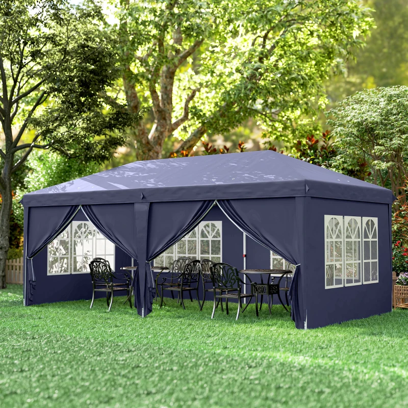 Outsunny Vouwtent van 6 x 3 m, verwijderbare zijwanden, grote ramen, deuren met ritssluiting, stalen frame, blauw