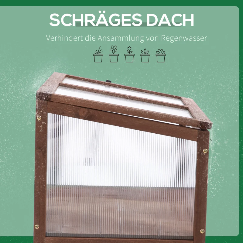 Outsunny Verhoogd frame van hout koude kas kruidenbed voor tuin balkon bruin hout pc-plaat