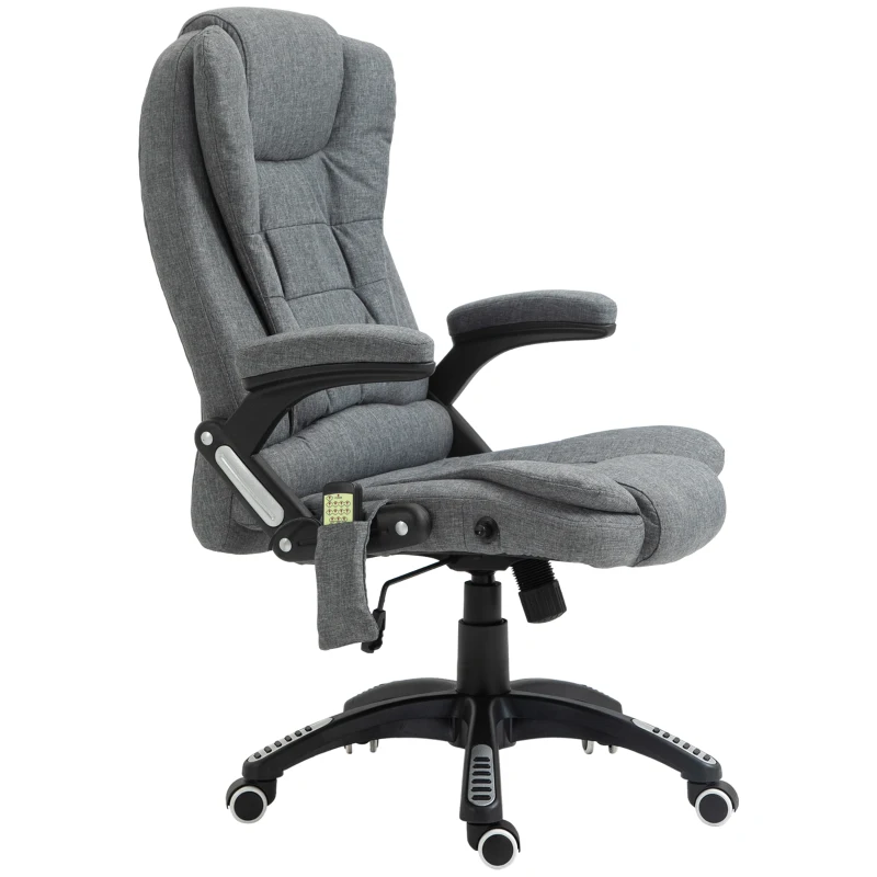 Vinsetto® kantoorstoel massagestoel draaistoel in hoogte verstelbaar 130° hoek linnen grijs 67 x 85 x 116 cm(m-10)