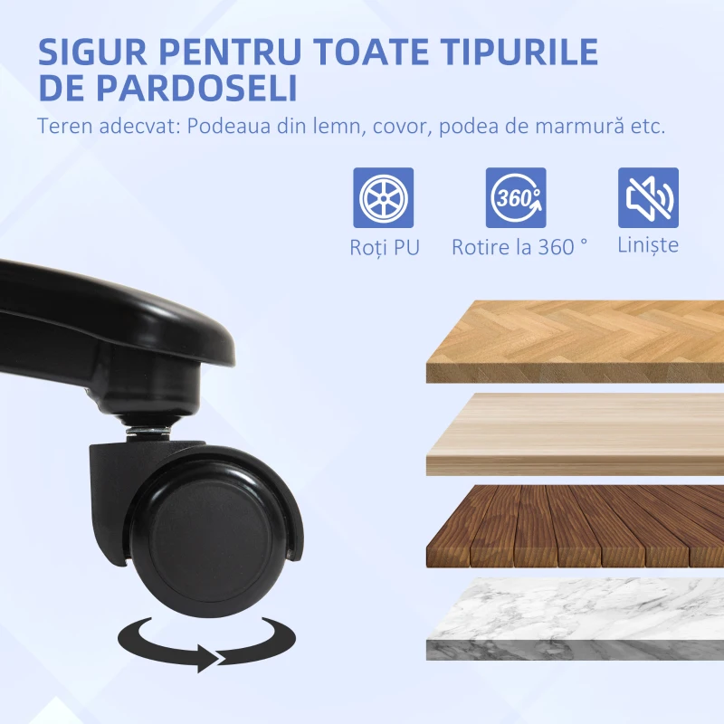 Scaun de Birou HOMCOM Consolidat Capacitate 200kg, Rotativ și Inclinabil din Material Catifelat, Gri