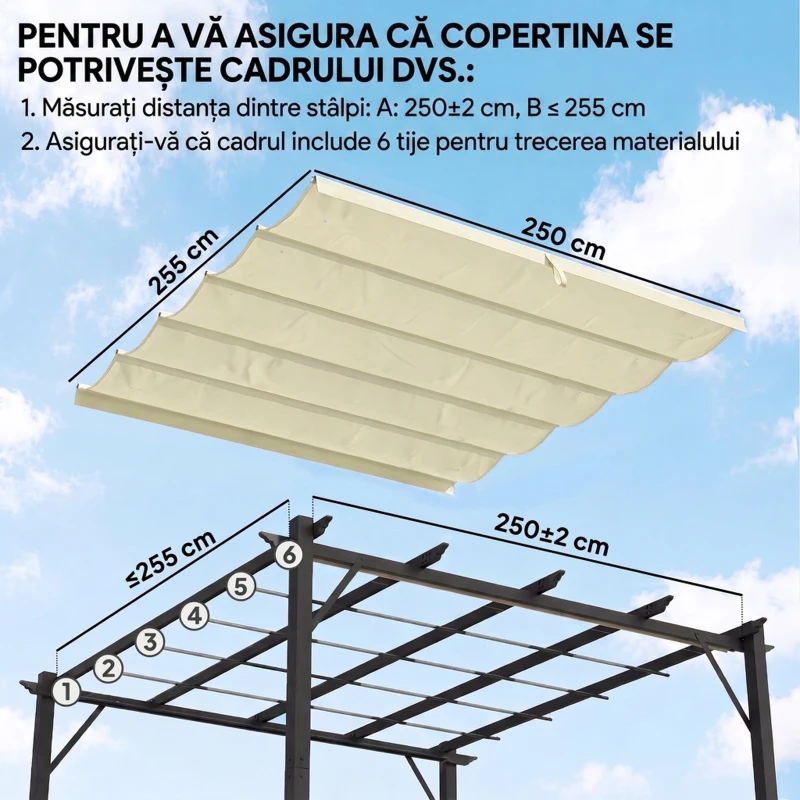 Outsunny Acoperiș pentru Gazebo Pergolă cu 10 Orificii de Drenaj din Poliester, 250x255 cm, pentru Pergolă 3x3m, Crem