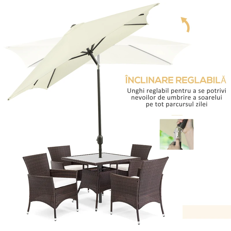 Outsunny Umbrelă de grădină dreptunghiulară 2x3 m, din aluminiu, metal și poliester, cu unghi reglabil, alb crem și negru