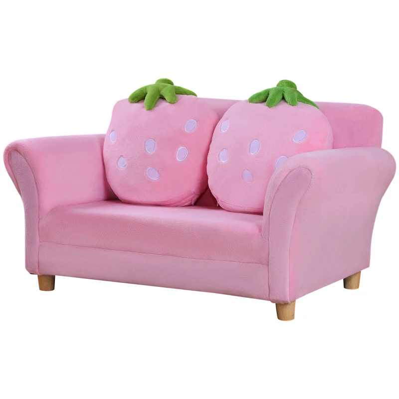 HOMCOM Kinderbank, kinderfauteuil, bank, bankstel, kinderkamer, tweezitsbank, aardbeienbank