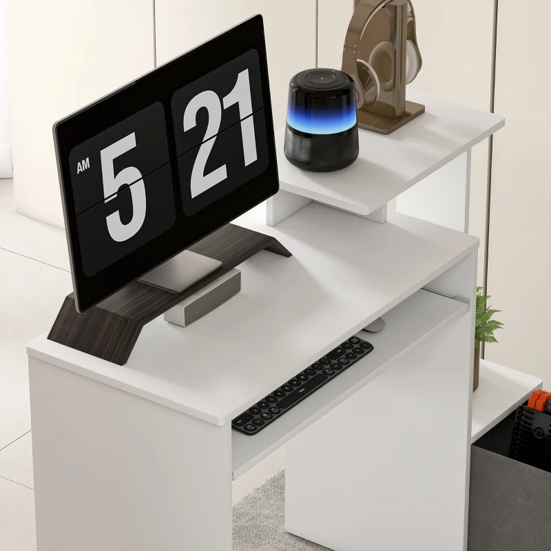 HOMCOM Scrivania Moderna per PC con Mensola Porta Tastiera, Ripiano e Cassetto in Tessuto, in Legno, 100x40x86.6cm, Bianco