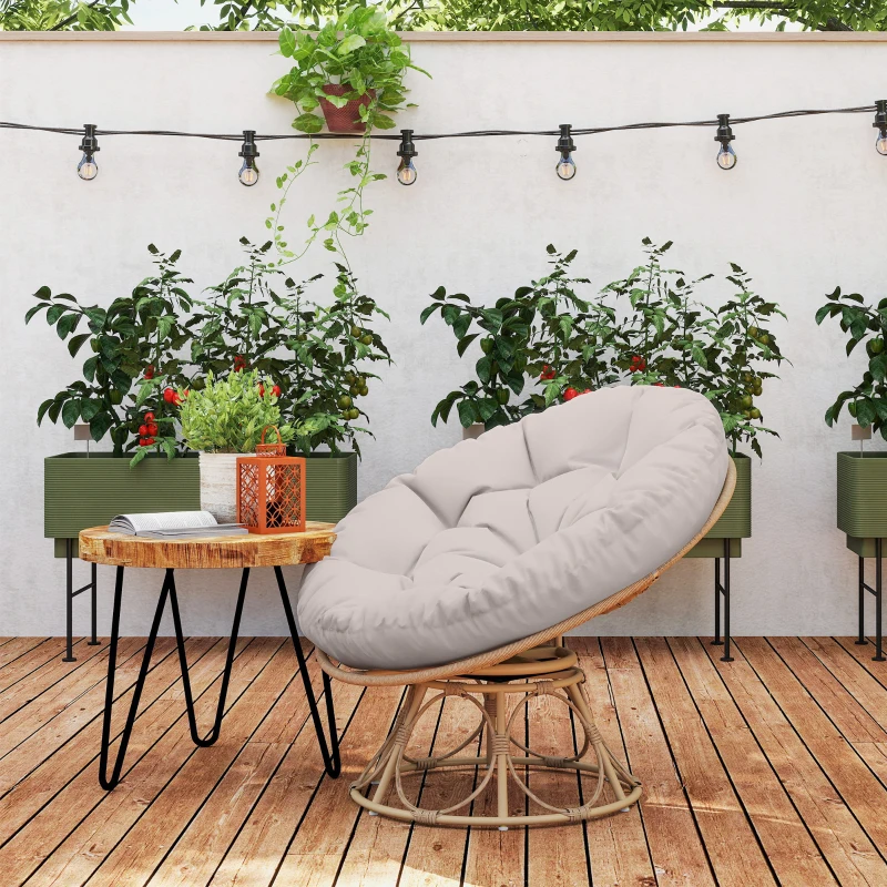 Outsunny Papasansstoel Rattan 360° draaibaar kuipstoel met zitkussen rond voor buiten