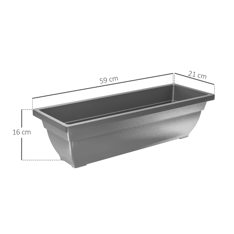 Outsunny 5-delige Set Bloempotten, Plantenbakken van Kunststof voor Terras, Tuin, Balkon, 59 x 21 x 16 cm, Grijs