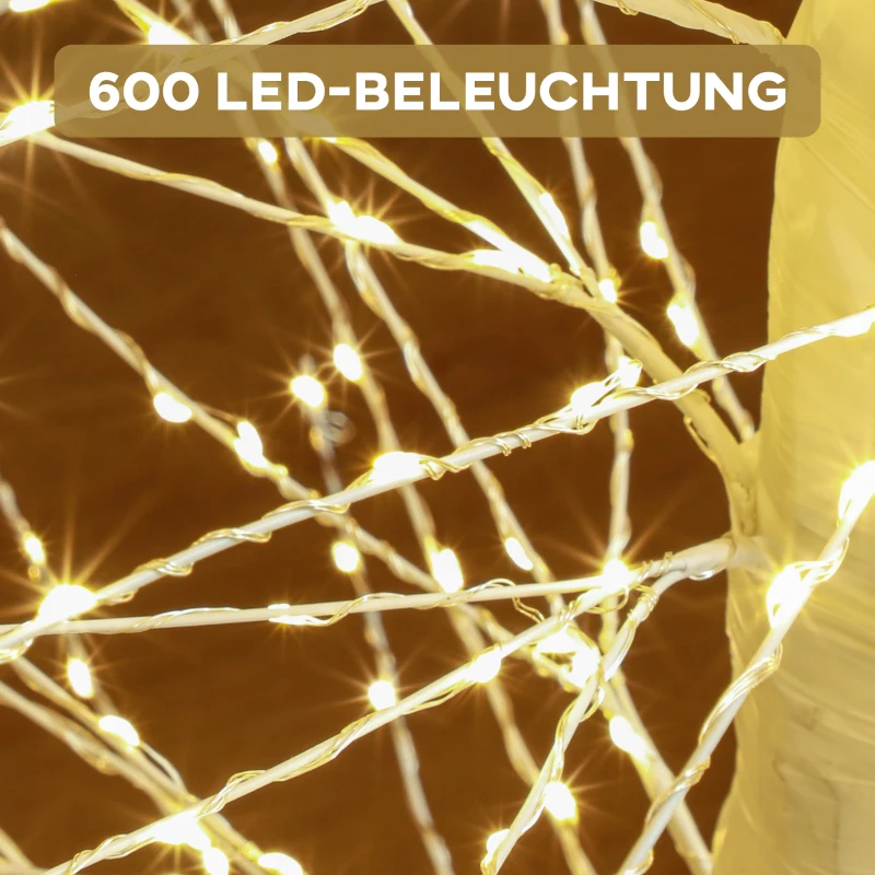 AOSOM Kunstkerstboom met LED-verlichting, 180 cm hoge kerstboom, realistische schors, Wit