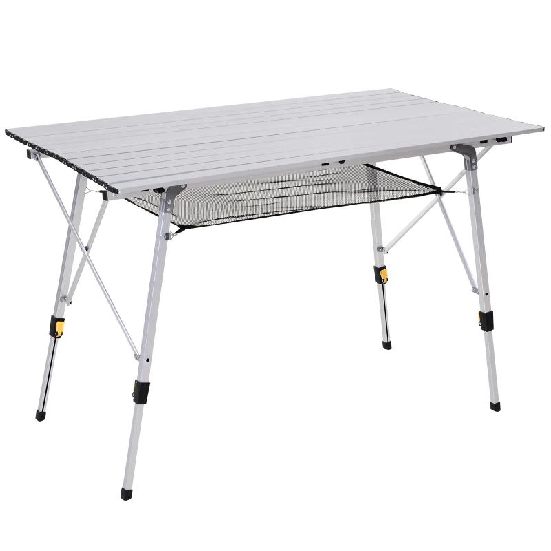Outsunny Mesa de Pícnic Portátil de Aluminio con Altura Ajustable Estante y Bolsa de Transporte 120x69x59-78 cm Plata