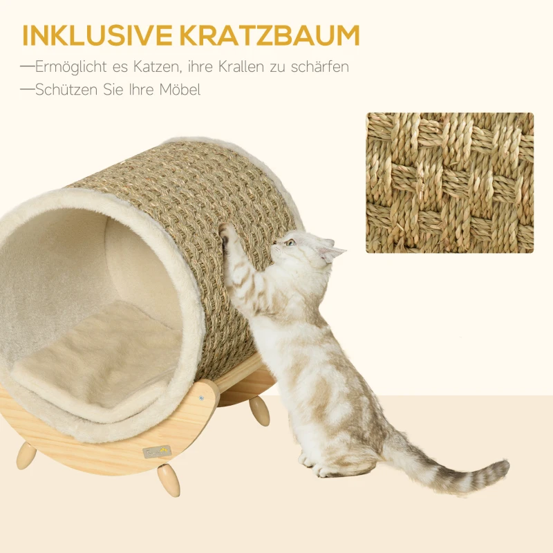 Pawhut kattenbed voor katten met plank, kattenhuis, kattenhut voor binnen, kaki