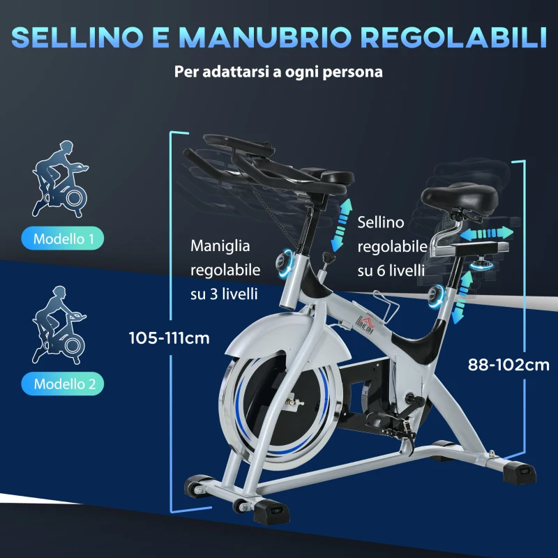 HOMCOM Cyclette da Casa con Resistenza Magnetica, Fitness Cyclette da Camera Professionale con Manubrio e Sella Regolabile, Monitor LCD e Volano 15kg, Supporto Fino a 180kg, Argento Nero