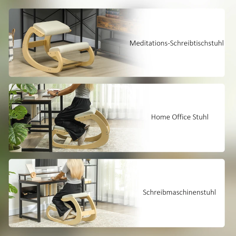 HOMCOM Ergonomische, schommelende kniekruk voor thuiswerken, ter verbetering van de lichaamshouding, crème(m-7)