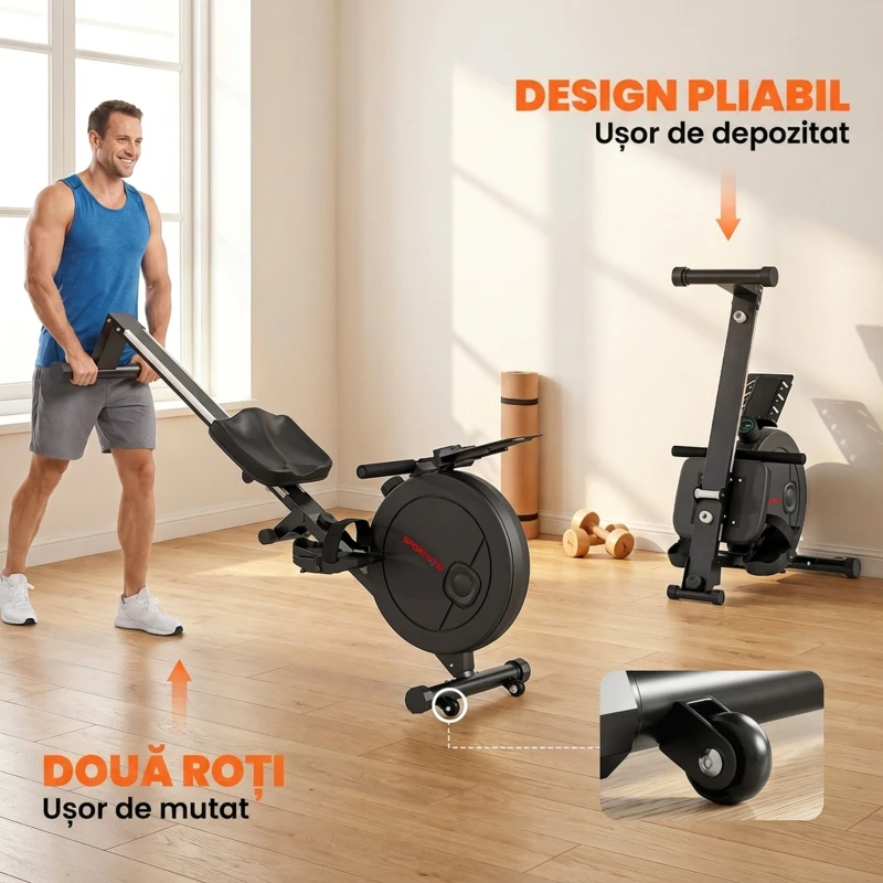 SPORTNOW Aparat de Vâslit Magnetic Pliabil, 16 Niveluri de Rezistență, Negru