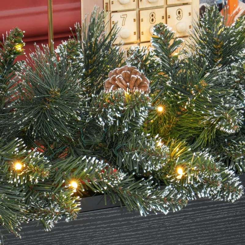HOMCOM Ghirlandă de Crăciun cu 50 de lumini LED albe și decorațiuni, din plastic și metal, 180x30x30 cm, verde