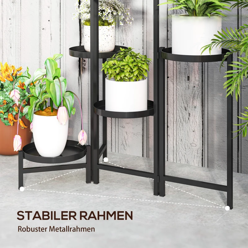 Outsunny Bloemenstandaard, Plantenstandaard met 6 Verstelbare Ronde Planken, Hoekstandaard voor Plantenpotten, Metaal, Zwart